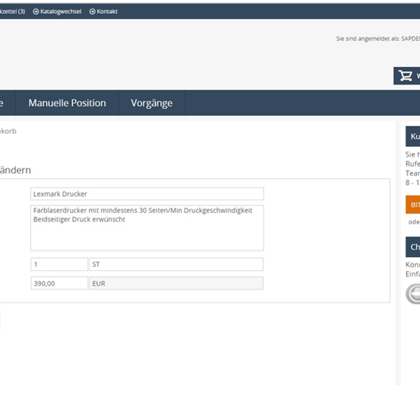 eProcure SAP ERP Warenkorb Detaildaten